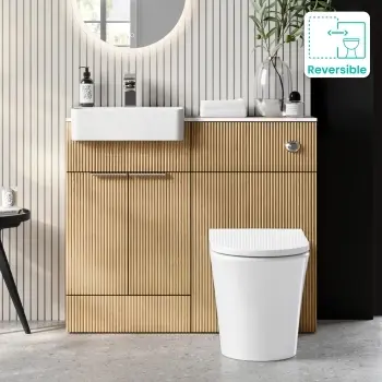 Sicily Fluted?Country Oak Vanity Basin with Marble Top & Tucson Toilet 1000mm - Chrome Handles