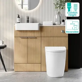 Sicily Fluted?Country Oak Vanity Basin Marble Top & Utah Comfort Height Toilet 1000mm