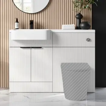 Sicily Fluted?Coastal White Basin Vanity and Toilet Unit 1200mm (No Toilet) - Black Accents - Left