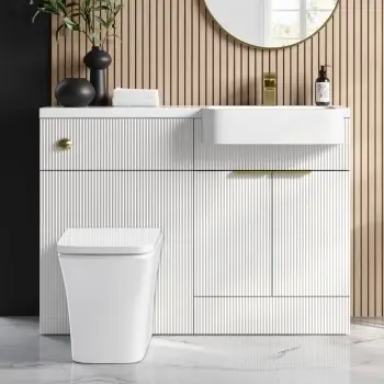 Sicily Fluted?Coastal White Vanity Basin and Houston Toilet 1200mm - Brass Accents - Right Handed