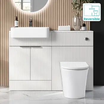 Sicily Fluted?Coastal White Vanity Basin with Marble Top & Tucson Toilet 1200mm - Chrome Handles