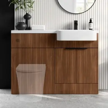 Sicily Fluted?Black Walnut Basin Vanity and Toilet Unit 1200mm (No Toilet) - Black Accents - Right