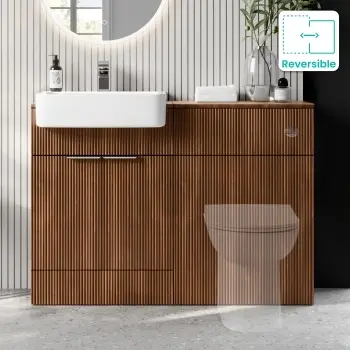 Sicily Fluted Black Walnut Basin Vanity and Toilet Unit 1200mm (No Toilet) - Chrome Handles