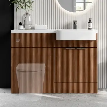 Sicily Fluted Black Walnut Basin Vanity and Toilet Unit 1200mm (No Toilet) - Chrome Handles - Right