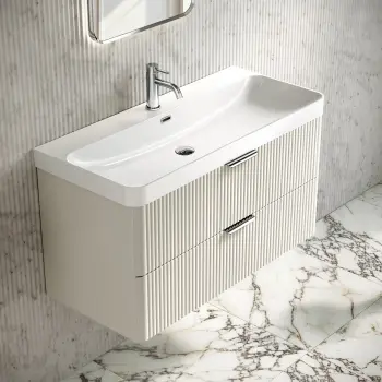 Cadiz Fluted Linen White Wall Hung Basin Drawer Vanity 1000mm - Chrome Handles