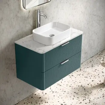 Cadiz Fluted Mystic Green Wall Hung Drawer Vanity Marble Top & Marin Basin 800mm - Chrome Handles