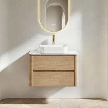 Jerez Country Oak Wall Hung Drawer Vanity with Marble Top & Marin Basin 800mm
