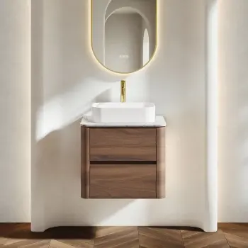 Jerez Black Walnut Wall Hung Drawer Vanity with Marble Top 600mm - Excludes Basin
