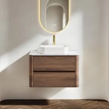 Jerez Black Walnut Wall Hung Drawer Vanity with Marble Top 800mm - Excludes Basin