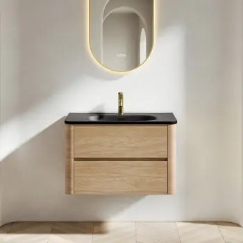Jerez Country Oak Wall Hung Drawer Vanity with Black Basin 800mm