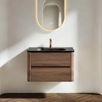 Jerez Black Walnut Wall Hung Drawer Vanity with Black Basin 800mm