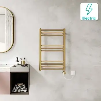 Barcelona Electric Brushed Brass Straight Heated Towel Rail 800x500mm