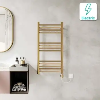 Barcelona Electric Brushed Brass Straight Heated Towel Rail 1000x500mm