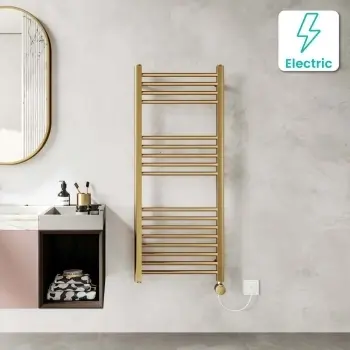 Barcelona Electric Brushed Brass Straight Heated Towel Rail 1200x500mm