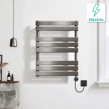 Santorini Electric Brushed Gunmetal Flat Panel Heated Towel Rail 800x600mm