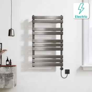 Santorini Electric Brushed Gunmetal Flat Panel Heated Towel Rail 1000x600mm