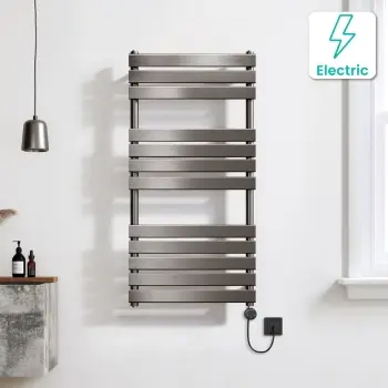 Santorini Electric Brushed Gunmetal Flat Panel Heated Towel Rail 1200x600mm