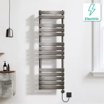 Santorini Electric Brushed Gunmetal Flat Panel Heated Towel Rail 1400x450mm