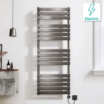 Santorini Electric Brushed Gunmetal Flat Panel Heated Towel Rail 1600x600mm