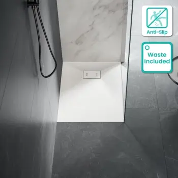 Berlin Rectangular Matt White Slate Effect SMC Composite Shower Tray 900x700mm
