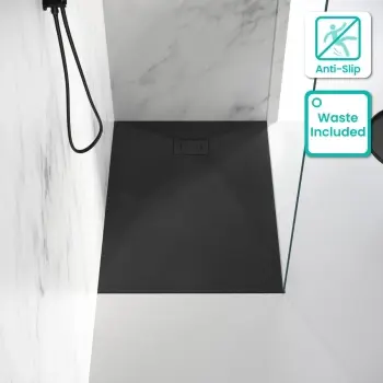 Berlin Rectangular Matt Black Slate Effect SMC Composite Shower Tray 1200x900mm