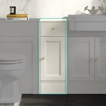 Monaco Chalk White Side Cabinet Unit 300mm - Brushed Brass Accents