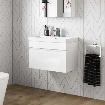 Trent Gloss White Wall Hung Basin Drawer Vanity 600mm