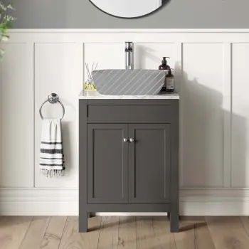 Bermuda Graphite Grey Cabinet with Marble Top 600mm - Excludes Counter Top Basin