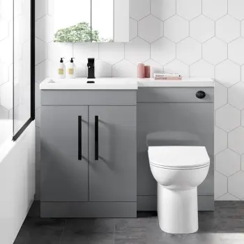 Avon Stone Grey Combination Vanity Basin and Aruba Toilet 1100mm - Black Accents - Left Handed