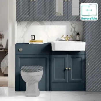 Monaco Inky Blue Basin Vanity and Toilet Unit 1200mm (No Pan & Cistern) - Brushed Brass Accents