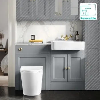 Monaco Dove Grey Vanity Basin with Marble Top & Boston Toilet 1200mm - Brushed Brass Accents