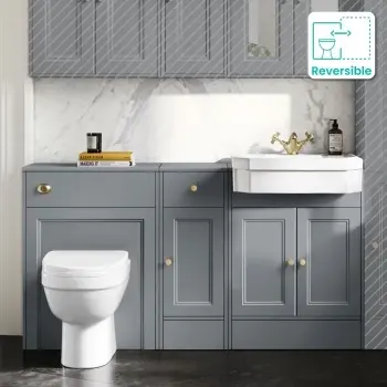 Monaco Dove Grey Vanity Traditional Basin and Seattle Toilet 1500mm - Brushed Brass Accents