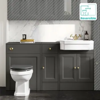 Monaco Graphite Grey Vanity Traditional Basin and Hudson Toilet Wooden Seat 1500mm - Brass Accents