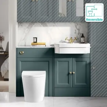 Monaco Midnight Green Vanity Traditional Basin Marble Top & Boston Toilet 1200mm - Brass Accents