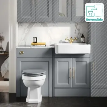 Monaco Dove Grey Vanity Basin Marble Top & Hudson Toilet Wooden Seat 1200mm - Knurled Handles
