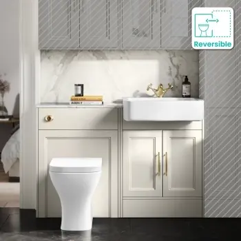 Monaco Chalk White Vanity Basin with Marble Top & Atlanta Toilet 1200mm - Brass Knurled Handles
