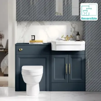 Monaco Inky Blue Vanity Traditional Basin and Seattle Toilet 1200mm - Brass Knurled Handles