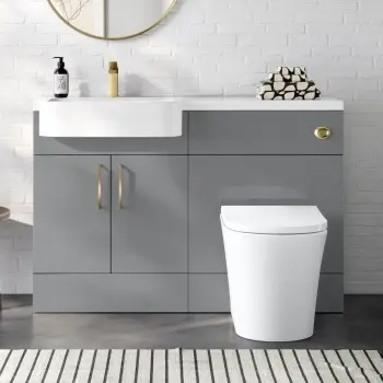 Harper Stone Grey Vanity Basin and Tucson Toilet 1200mm - Brushed Brass Accents - Left Handed