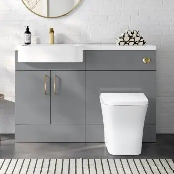 Harper Stone Grey Vanity Basin and Houston Toilet 1200mm - Brushed Brass Accents - Left Handed