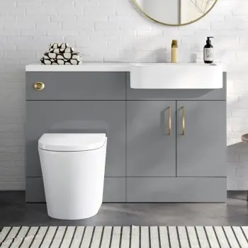 Harper Stone Grey Vanity Basin and Boston Toilet 1200mm - Brushed Brass Accents - Right Handed