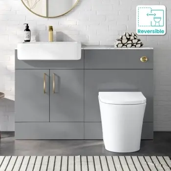 Harper Stone Grey Vanity Basin with Marble Top & Tucson Toilet 1200mm - Brushed Brass Accents