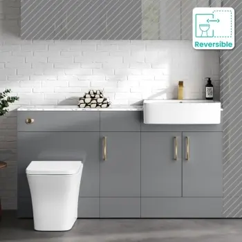 Harper Stone Grey Vanity Basin with Marble Top & Houston Toilet 1500mm - Brushed Brass Accents