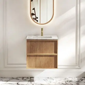 Bora Natural Oak Carrara Marble Wall Hung Vanity Drawer & Undermount Basin 600mm