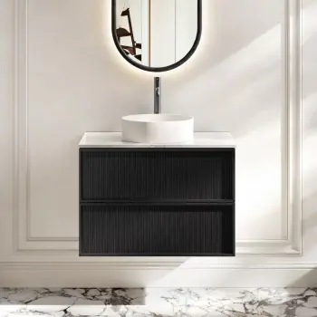 Bora Black Oak Wall Hung Vanity Drawer with Carrara Marble Top 800mm - Basin Not Included