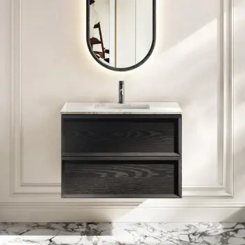 Kos Black Oak Carrara Marble Wall Hung Vanity Drawer & Undermount Basin 800mm