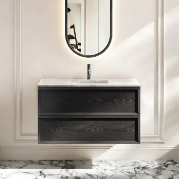 Kos Black Oak Carrara Marble Wall Hung Vanity Drawer & Undermount Basin 1000mm