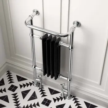 Gibraltar Small Black Traditional Heated Towel Radiator (With Overhanging Rail)