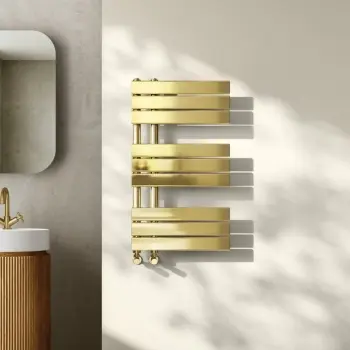 Seville Brushed Brass Designer Flat Panel Heated Towel Rail 800x450mm