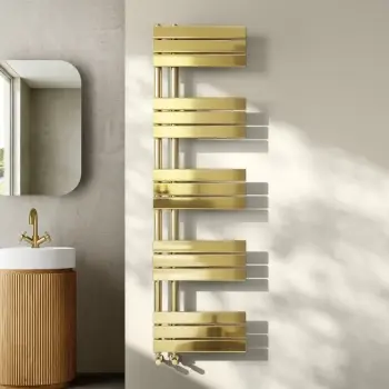 Seville Brushed Brass Designer Flat Panel Heated Towel Rail 1600x450mm