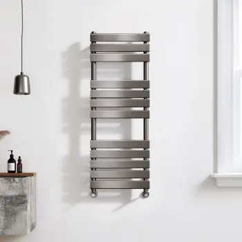 Santorini Brushed Gunmetal Flat Panel Heated Towel Rail 1200x450mm